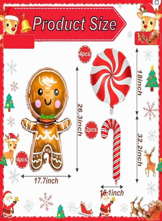 YOUDICT 10PCS Gingerbread Balloons, Red Candy Cane Balloon Set, Christmas Balloons Foil for Holiday Birthday Party Christmas Party Decorations - Image 2